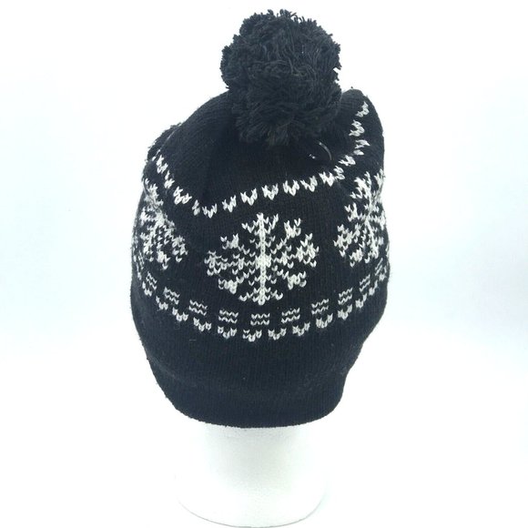 Unisex Nordic Snowflake Warm Fleece Lined Knit Stretch w/Pom Pom Beanie Hat New - Picture 3 of 7